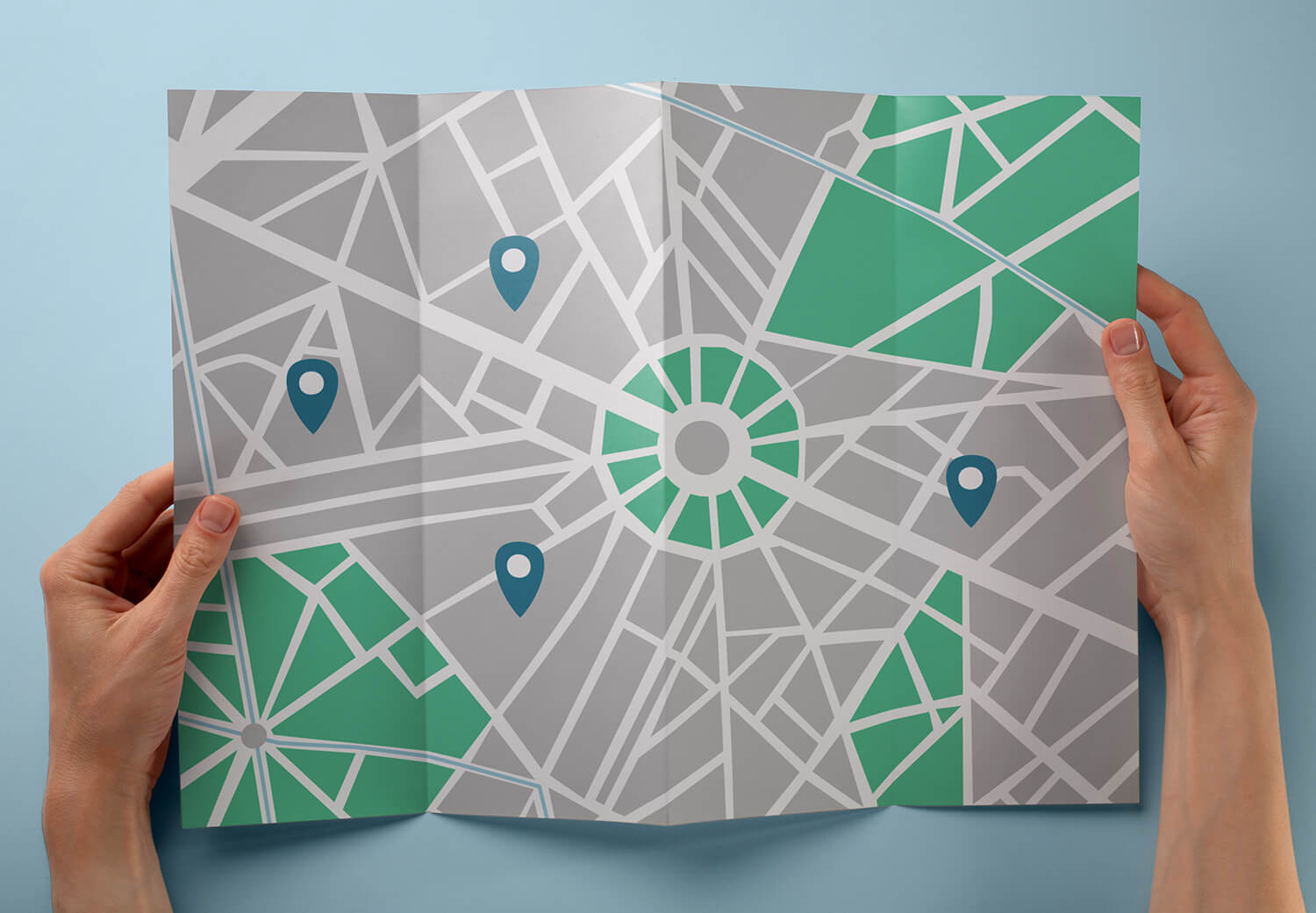 Eine grün-graue Karte einer Stadt