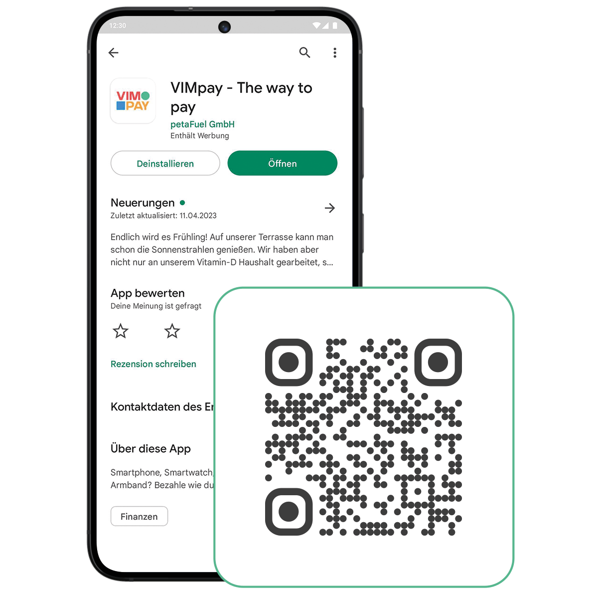 Ein Smartphone und QR-Code zur Einrichtung der Sachbezugskarte in VIMpay